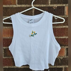 White Nike Women's Tank Top with Floral Design